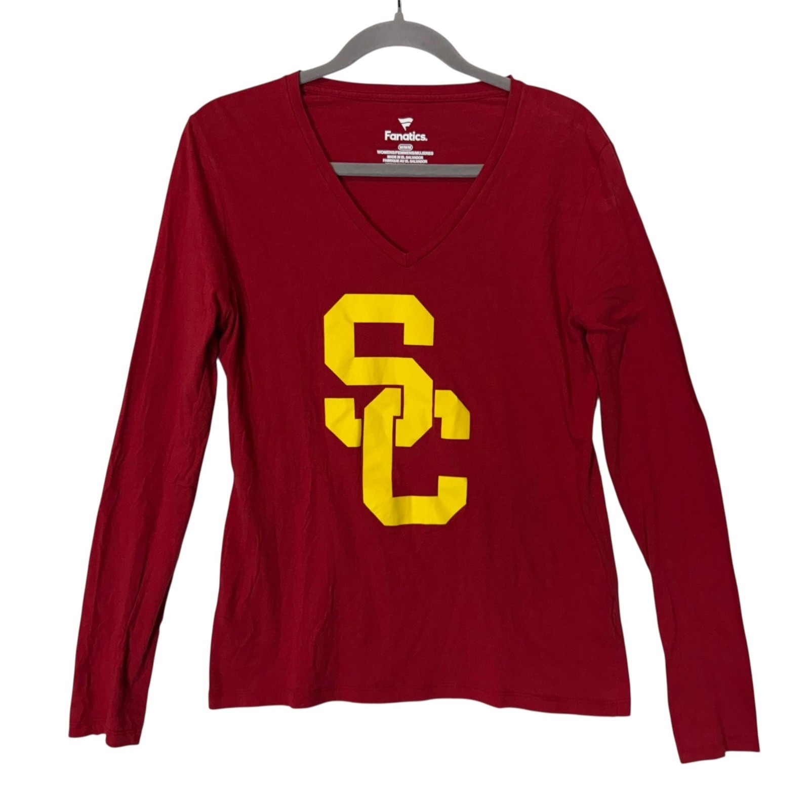 Usc Trojans Shirt Womens Medium Red Ncaa Football Fanatics Long Sleeve V Neck